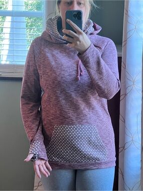 Cozy Heathered Rose Hoodie with Patterned Trim